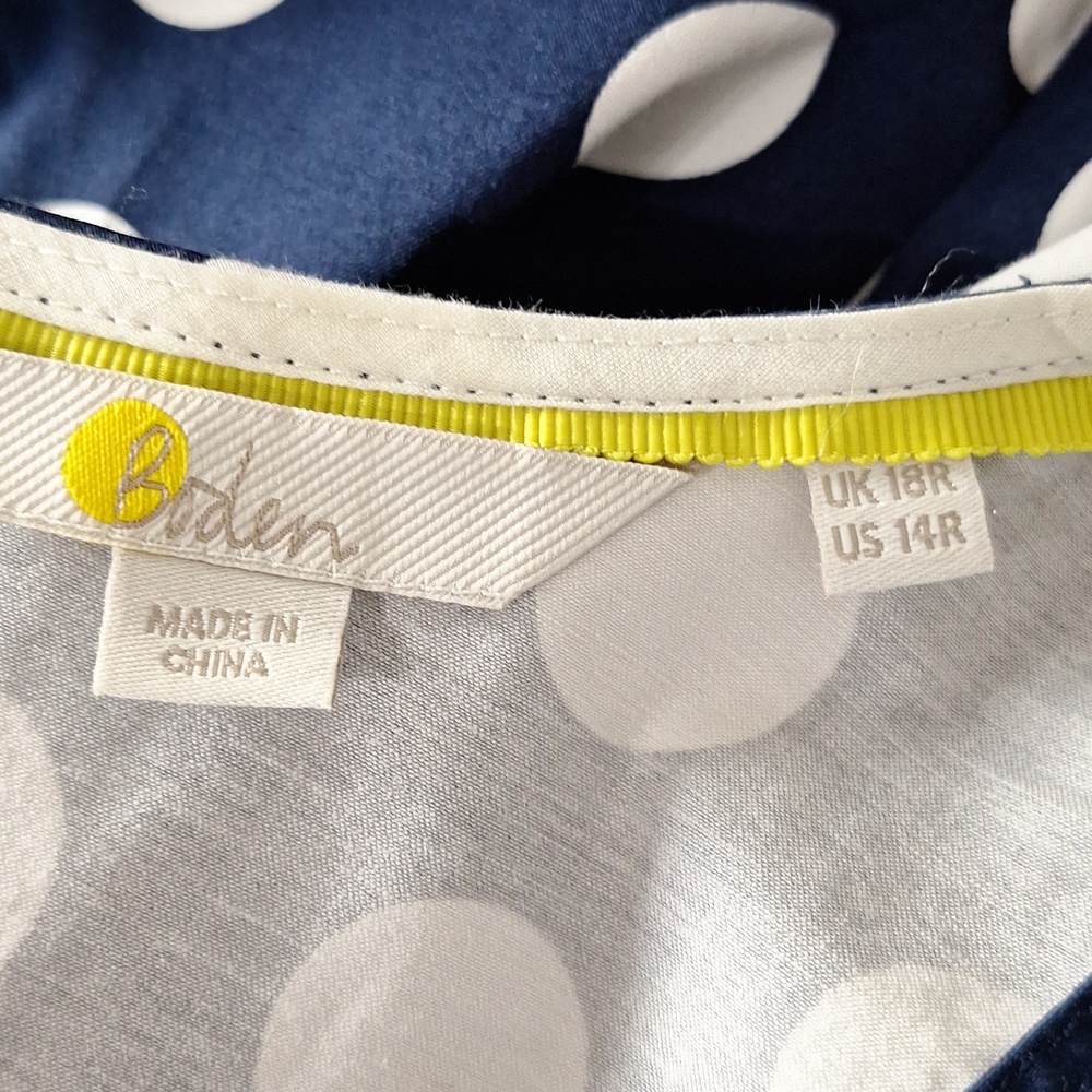 Boden Navy Blue & White Polka Dot Retro Pin Up Sleeveless Midi Dress Size 14R - Picture 13 of 16